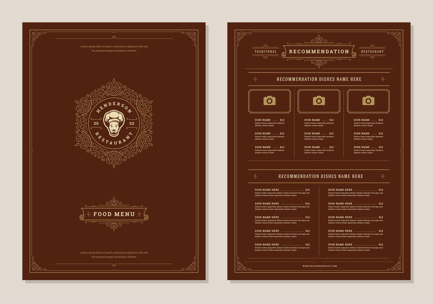 Restaurant menu design and label brochure template. vector