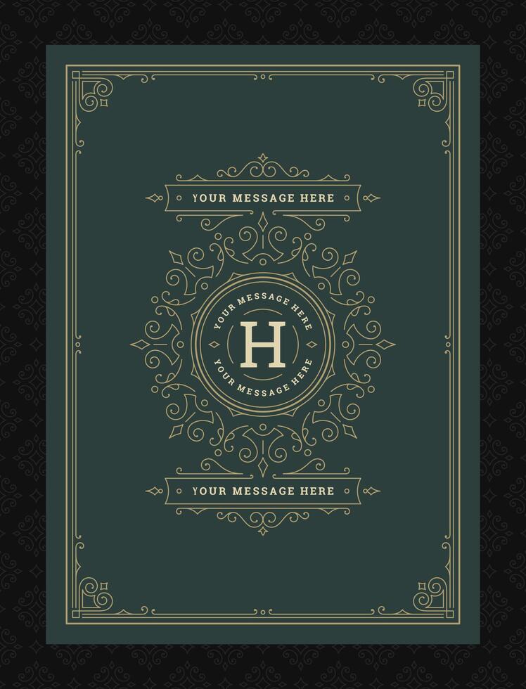 Vintage ornament greeting card calligraphic ornate swirls and vignettes frame design template vector