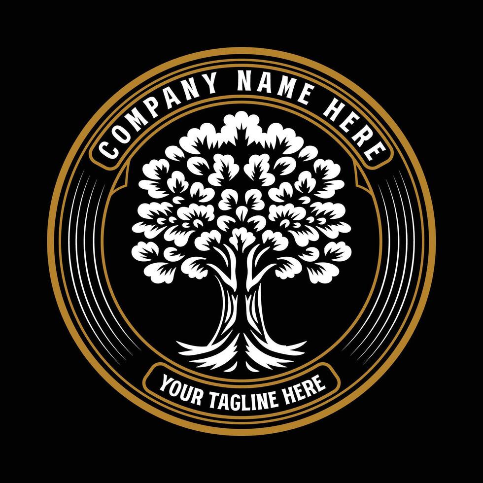 Vintage Retro Circle Oak Banyan Maple Tree of Life Badge Label Seal Sticker Design vector