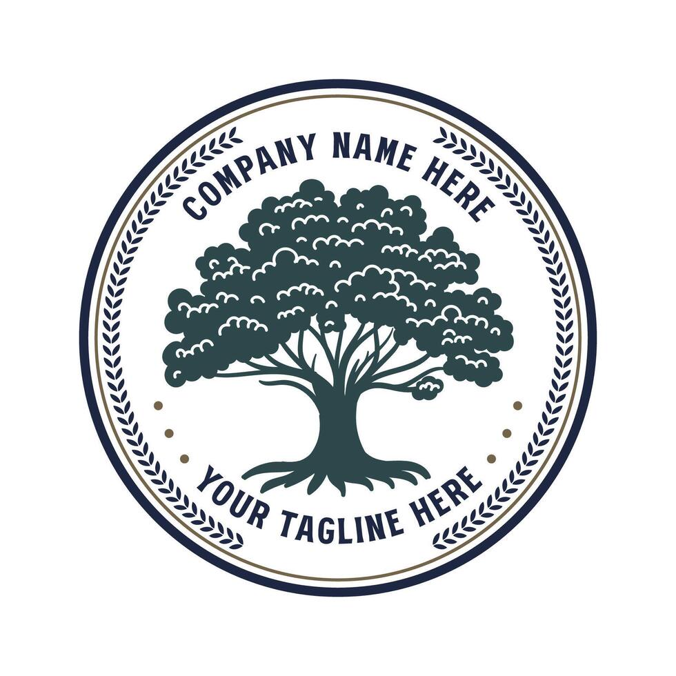 Circular Vintage Retro Oak Banyan Maple Tree of Life Badge Label Seal Sticker Design vector