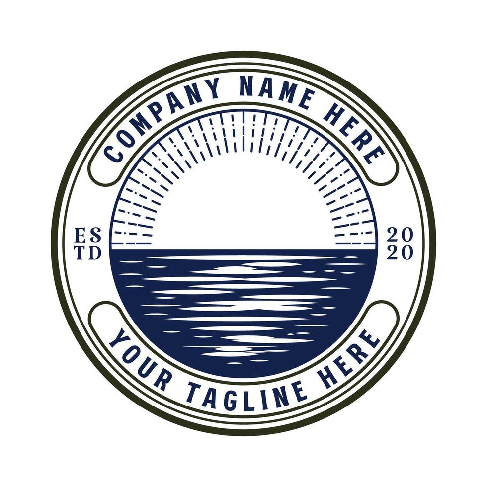 Sunset Sunrise Sea Ocean Beach Badge Emblem Label Design vector