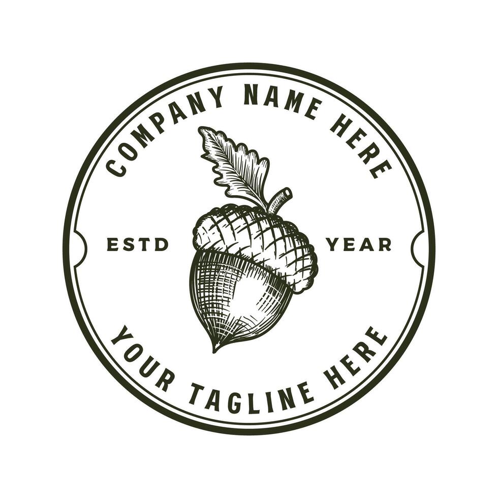 Vintage Retro Hipster Oak Nut Acorn Badge Emblem Label Design vector