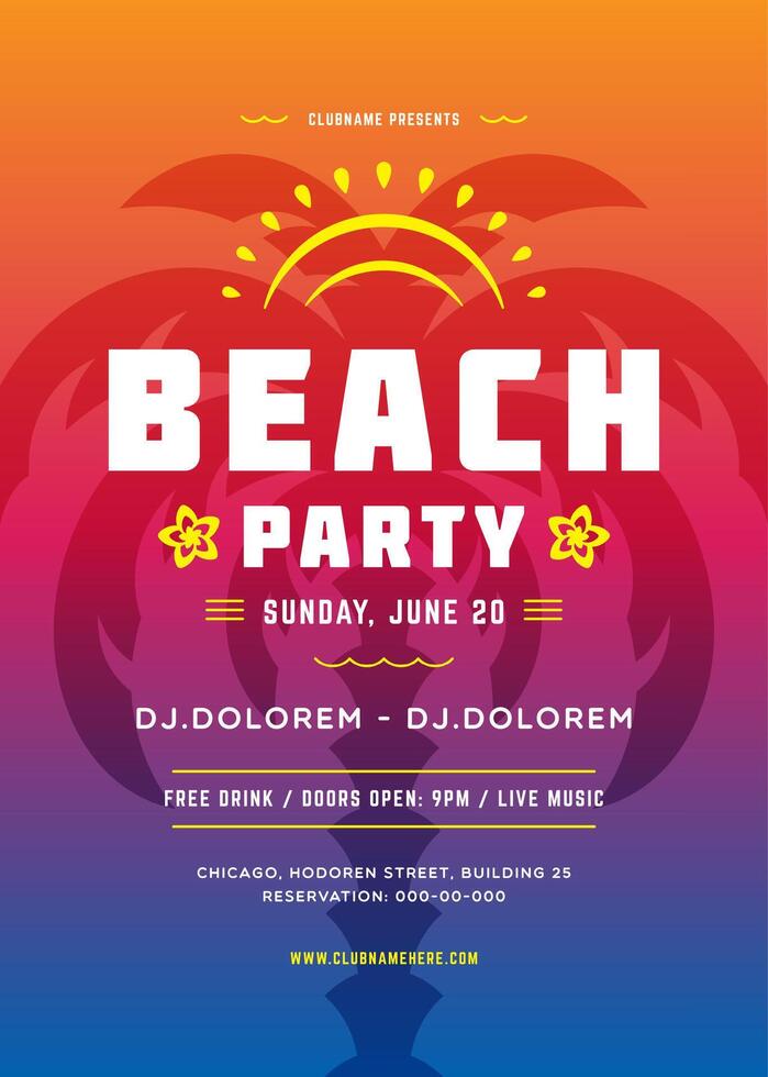 Summer party poster or flyer retro design template. vector