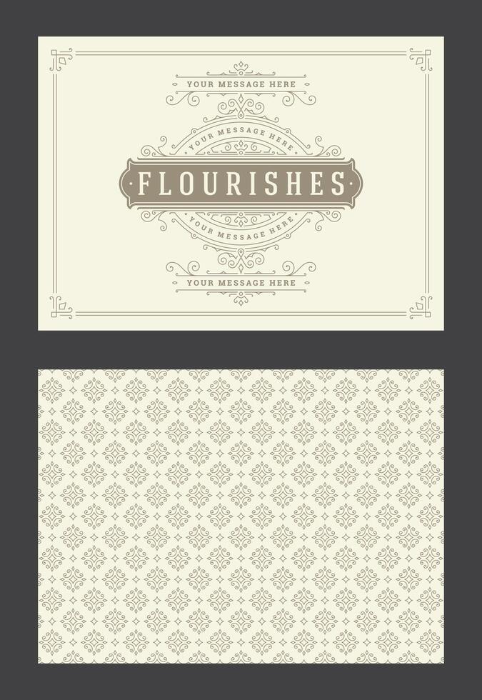 Vintage ornament greeting card calligraphic ornate swirls and vignettes frame design template vector
