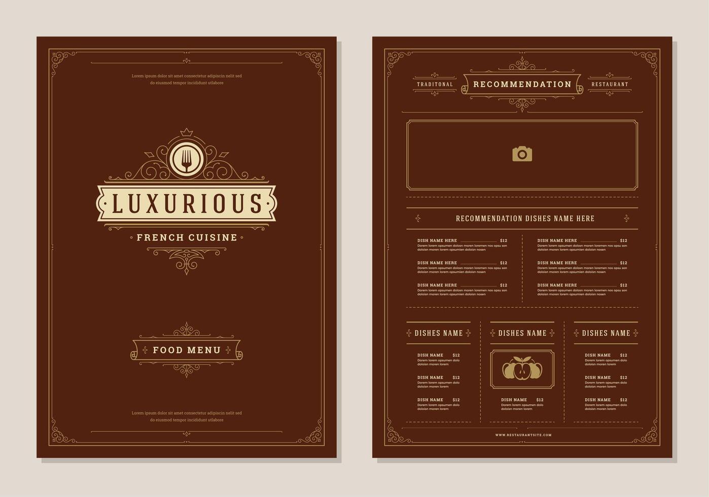 Restaurant menu design and label brochure template. vector
