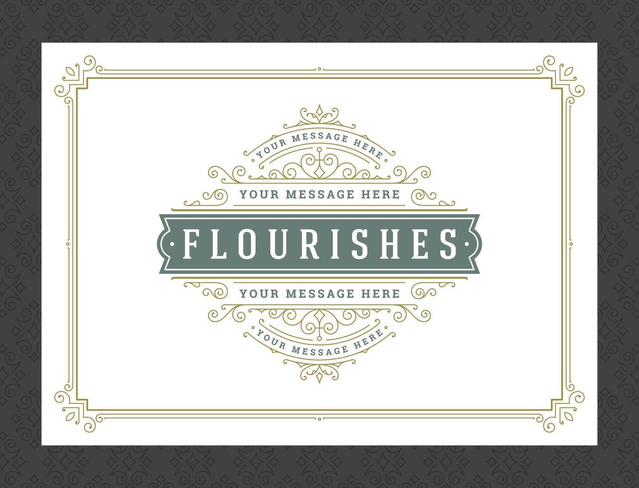 Vintage ornament greeting card calligraphic ornate swirls and vignettes frame design template vector