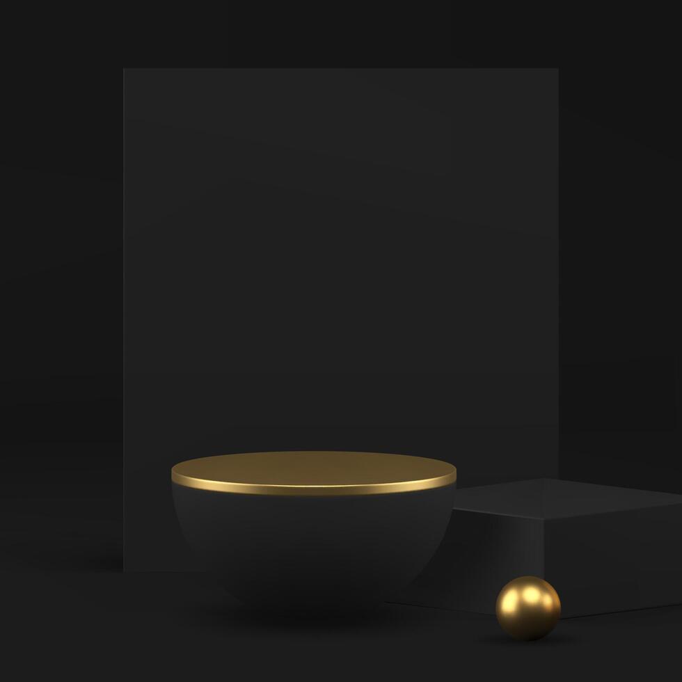 Black 3d podium pedestal mock up for male product show presentation realistic vector