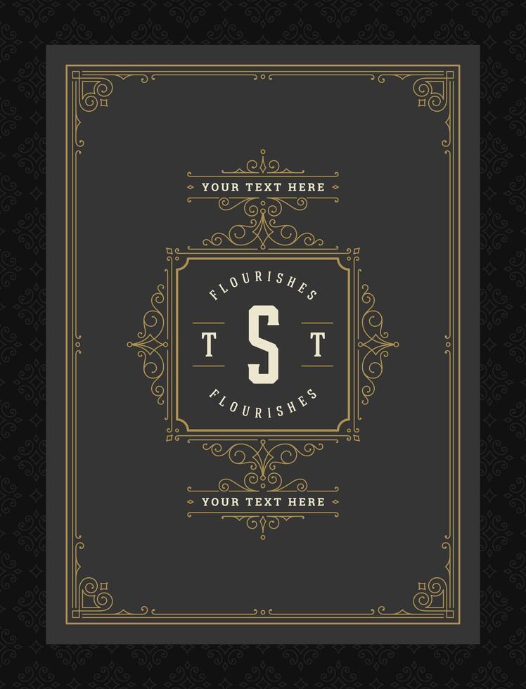 Vintage ornament greeting card calligraphic ornate swirls and vignettes frame design template vector