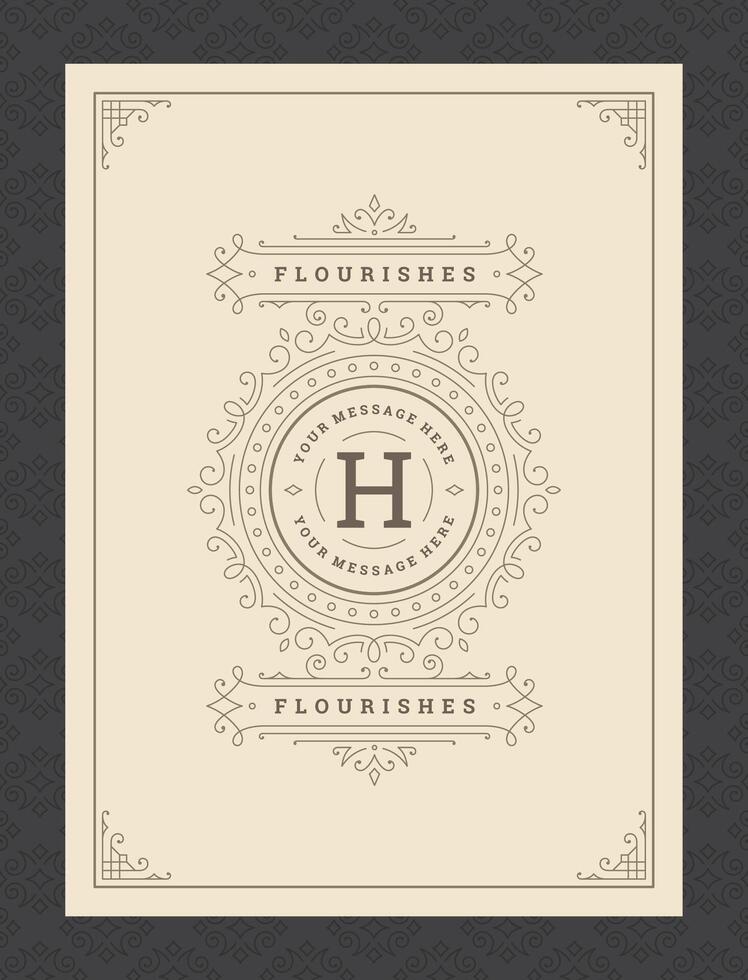 Vintage ornament greeting card calligraphic ornate swirls and vignettes frame design template vector
