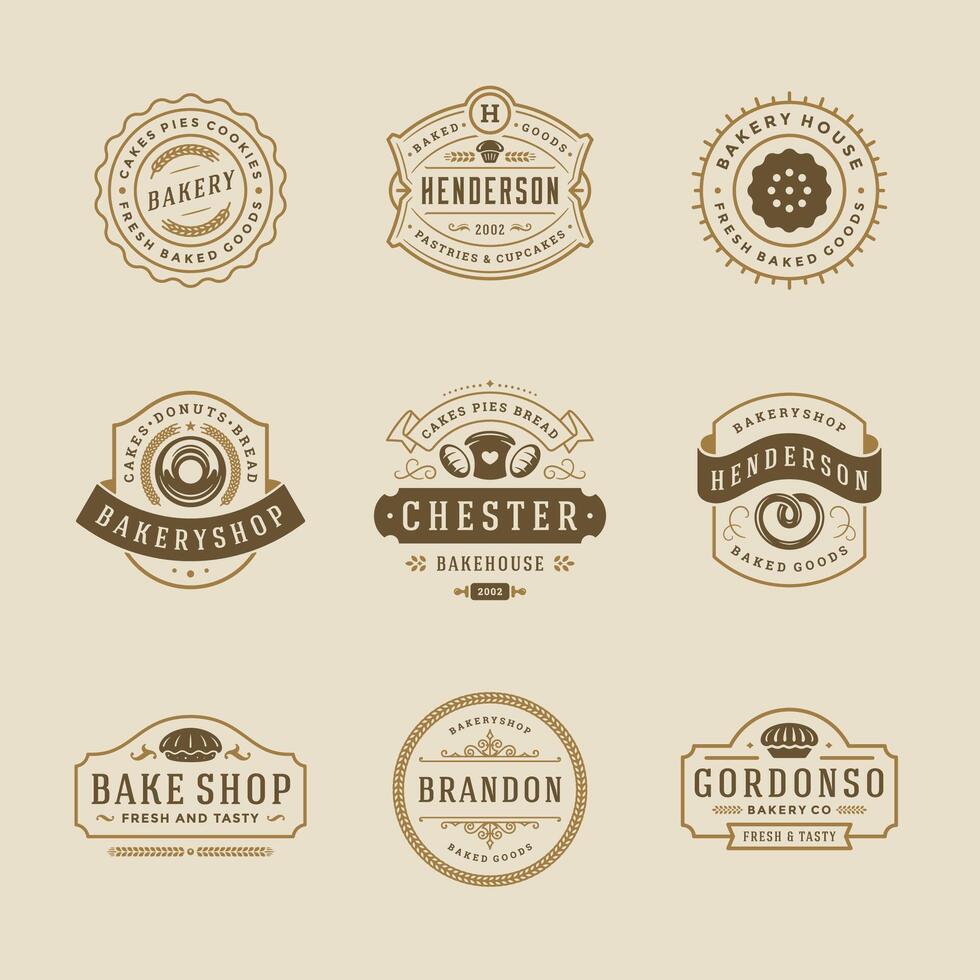 Bakery logos and badges design templates set illustration. vector