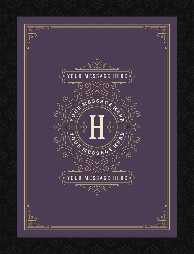 Vintage ornament greeting card calligraphic ornate swirls and vignettes frame design template vector
