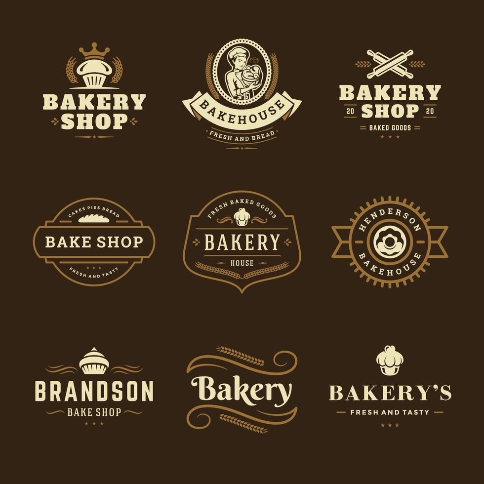 Bakery logos and badges design templates set illustration. vector