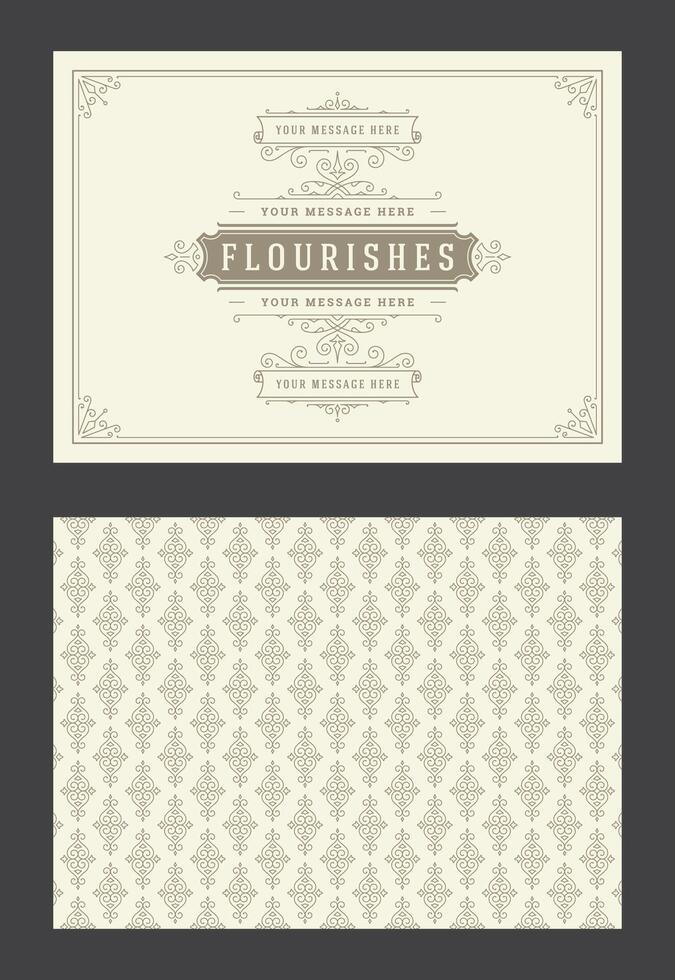 Vintage ornament greeting card calligraphic ornate swirls and vignettes frame design template vector