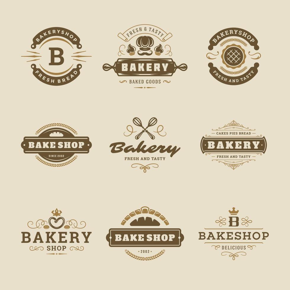 Bakery logos and badges design templates set illustration. vector