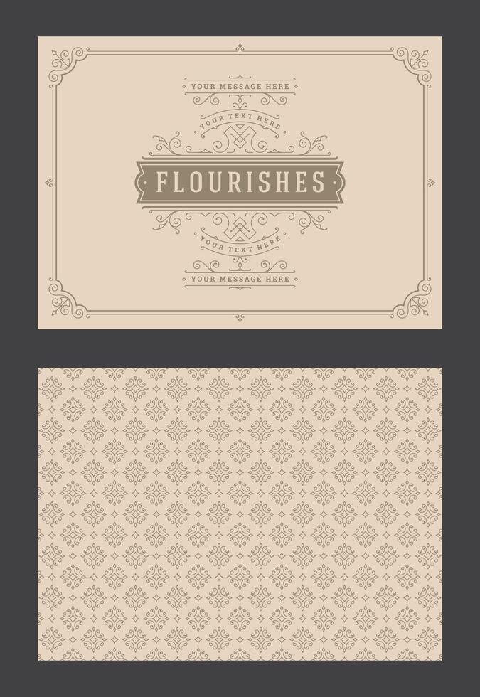 Vintage ornament greeting card calligraphic ornate swirls and vignettes frame design template vector