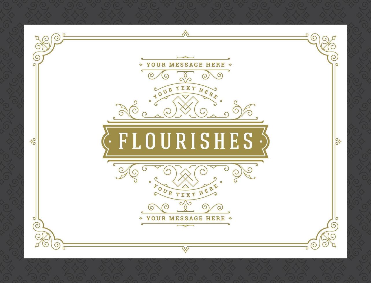 Vintage ornament greeting card calligraphic ornate swirls and vignettes frame design template vector