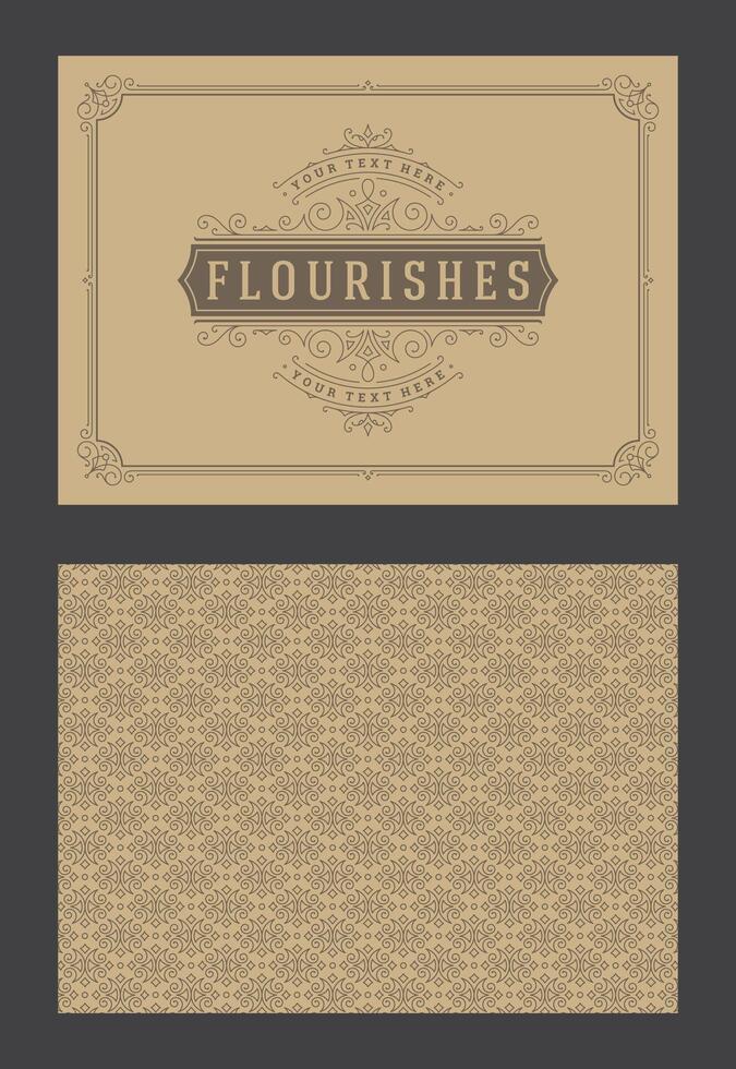 Vintage ornament greeting card calligraphic ornate swirls and vignettes frame design template vector