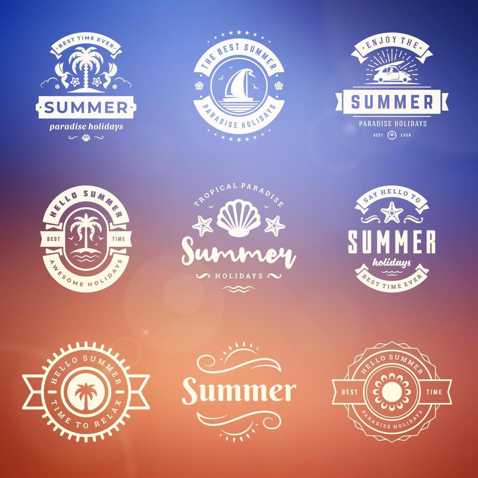 Summer holiday labels and badges retro design set vector