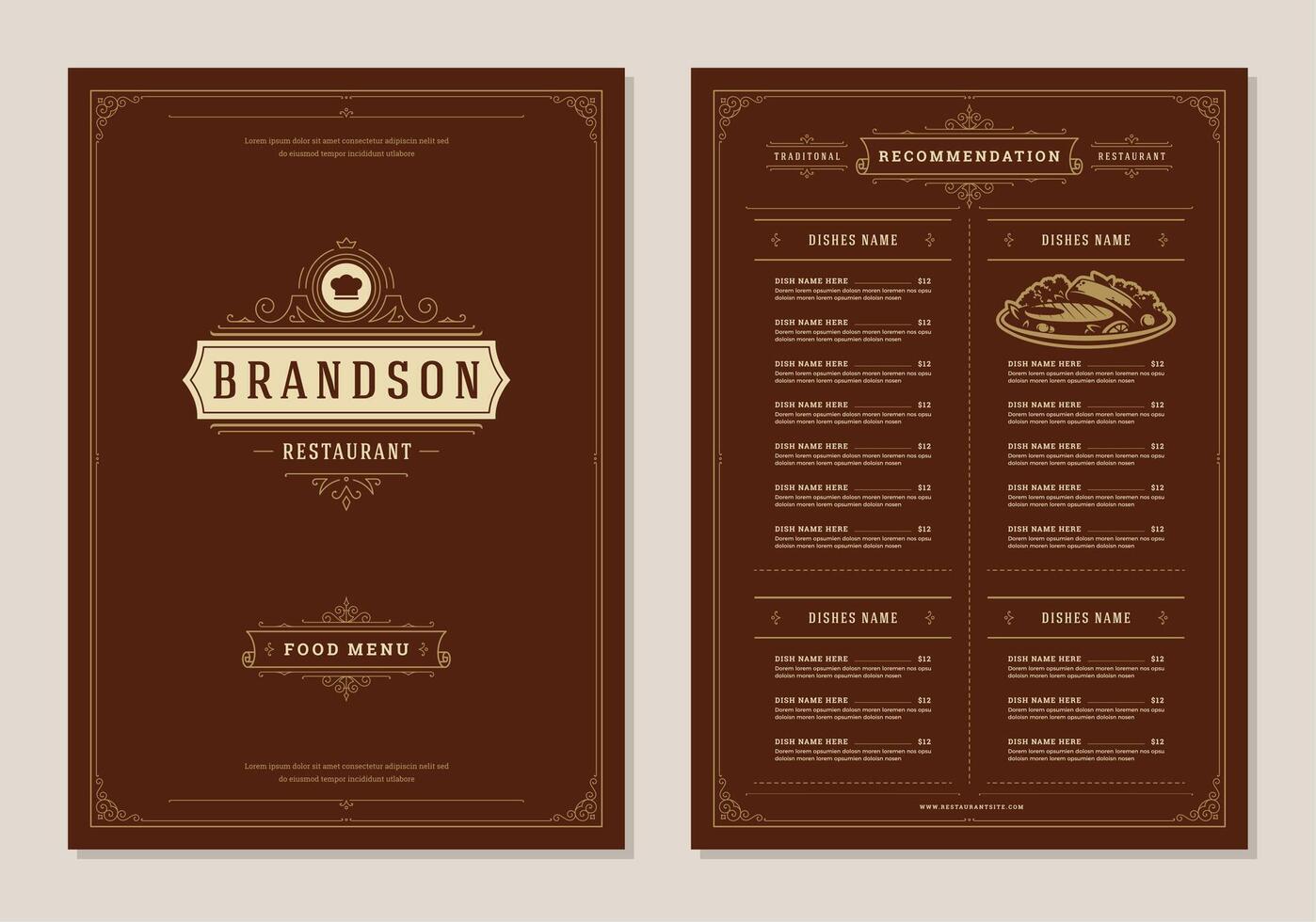 Restaurant menu design and label brochure template. vector