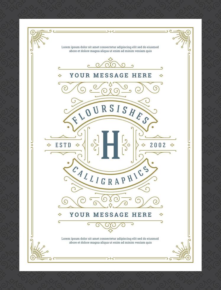 Vintage ornament greeting card calligraphic ornate swirls and vignettes frame design template vector