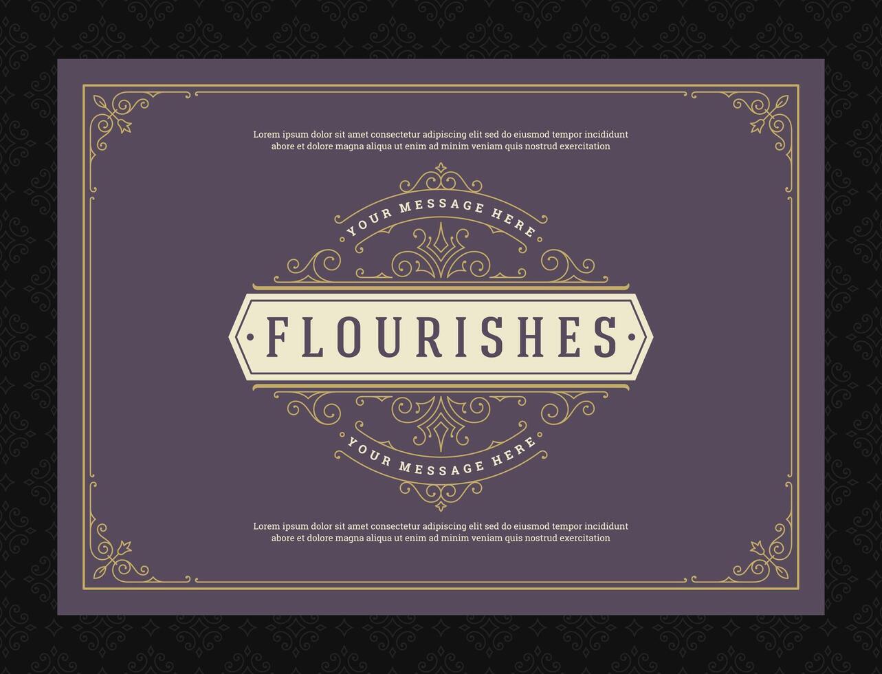 Vintage ornament greeting card calligraphic ornate swirls and vignettes frame design template vector