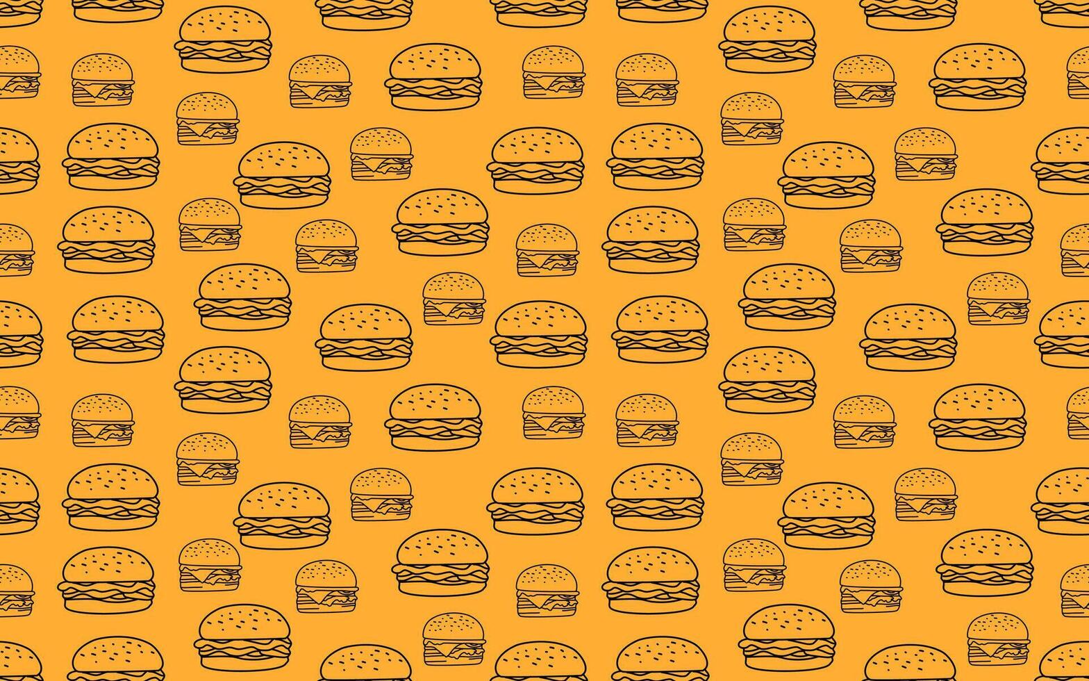 doodle burger pattern background. doodle fast food burger seamless pattern background. seamless pattern of burger in doodle style. Seamless Pattern of a Cheese Burger or Hamburger. hamburger pattern. vector