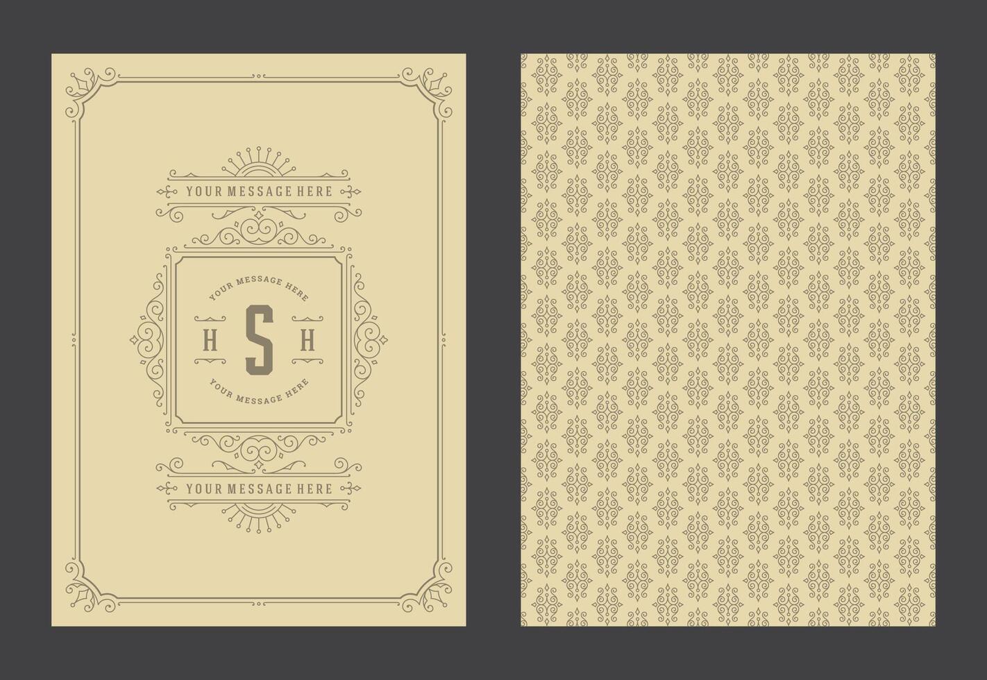 Vintage ornament greeting card calligraphic ornate swirls and vignettes frame design template vector