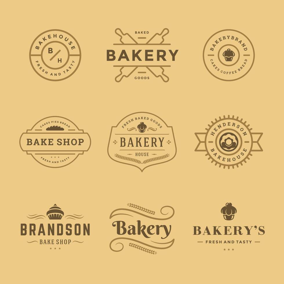 Bakery logos and badges design templates set illustration. vector
