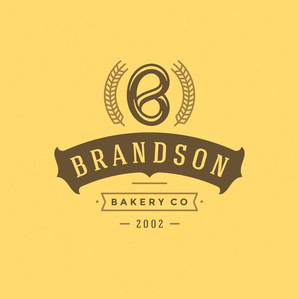 Bakery badge or label retro illustration. Pretzel silhouette for bakehouse. vector