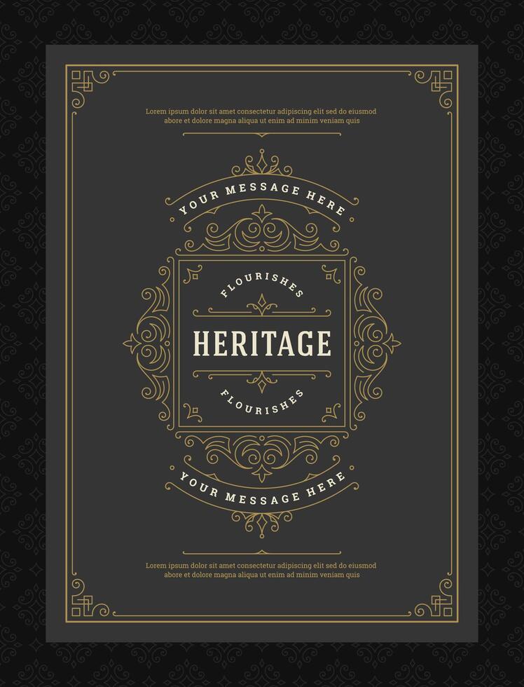Vintage ornament greeting card calligraphic ornate swirls and vignettes frame design template vector