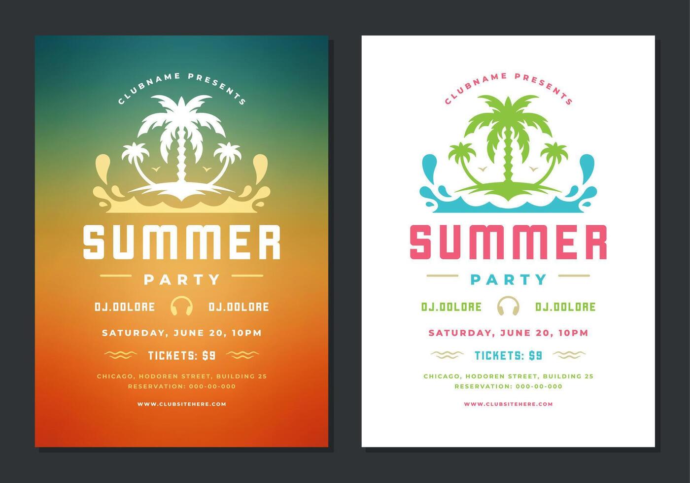 Summer party poster or flyer retro design template. vector