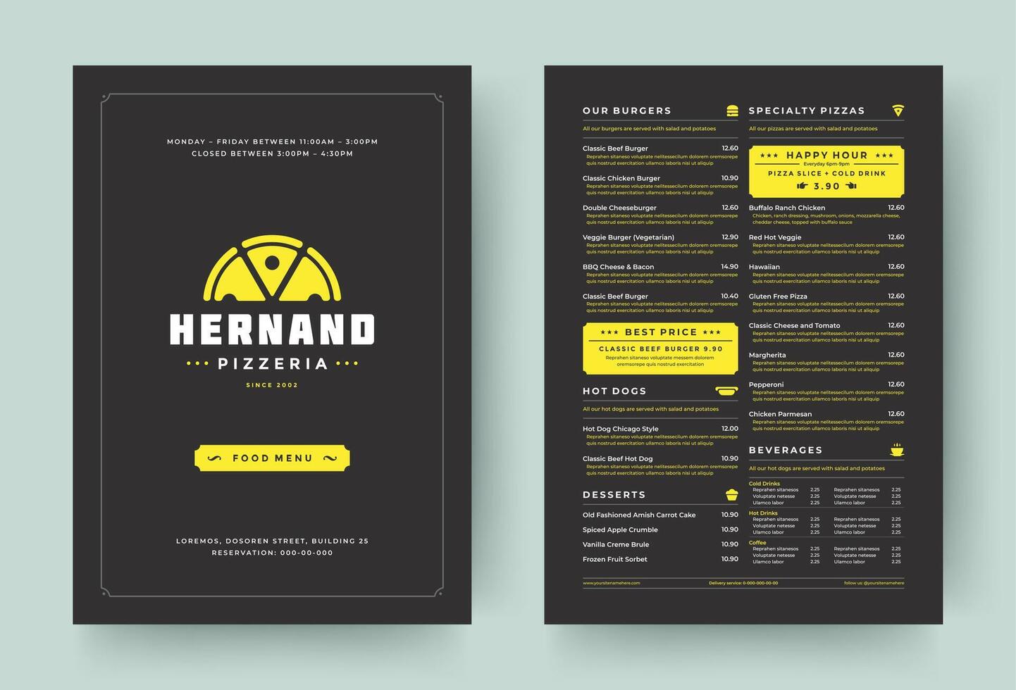 Pizza restaurant menu layout design brochure or food flyer template illustration vector