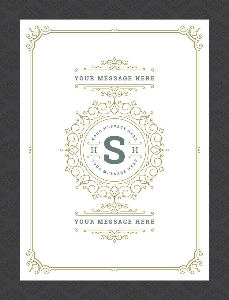 Vintage ornament greeting card calligraphic ornate swirls and vignettes frame design template vector