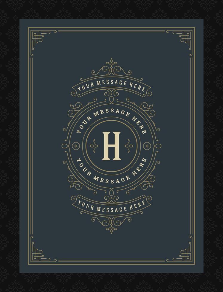 Vintage ornament greeting card calligraphic ornate swirls and vignettes frame design template vector