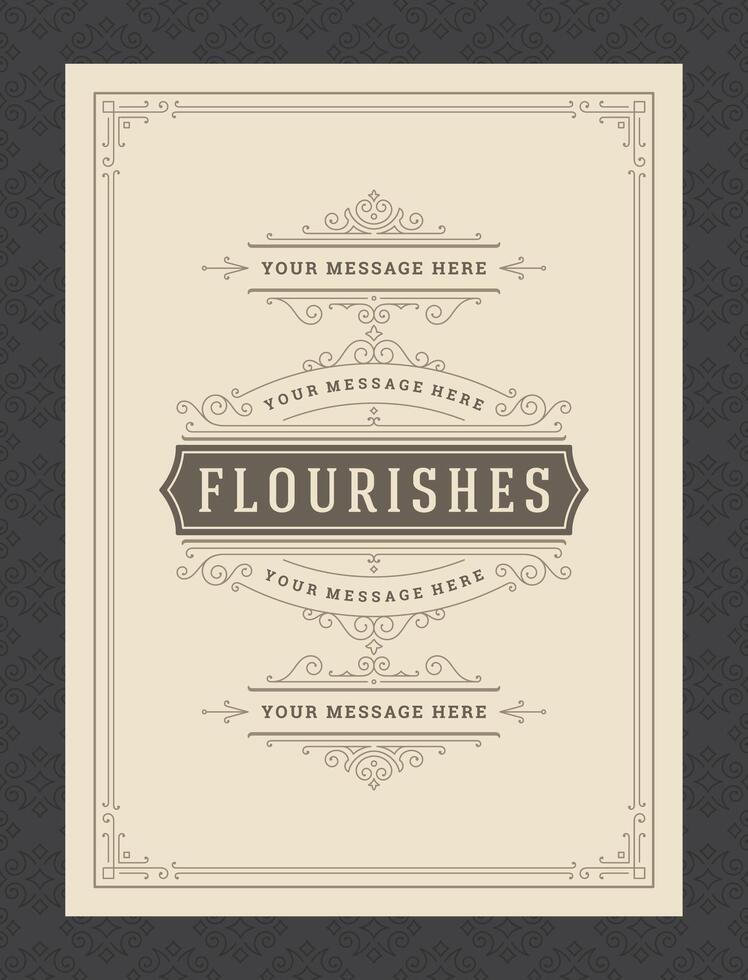 Vintage ornament greeting card calligraphic ornate swirls and vignettes frame design template vector