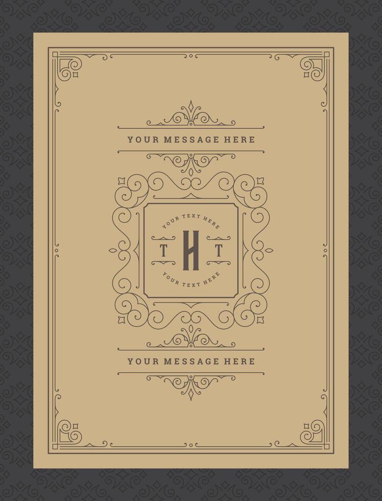 Vintage ornament greeting card calligraphic ornate swirls and vignettes frame design template vector