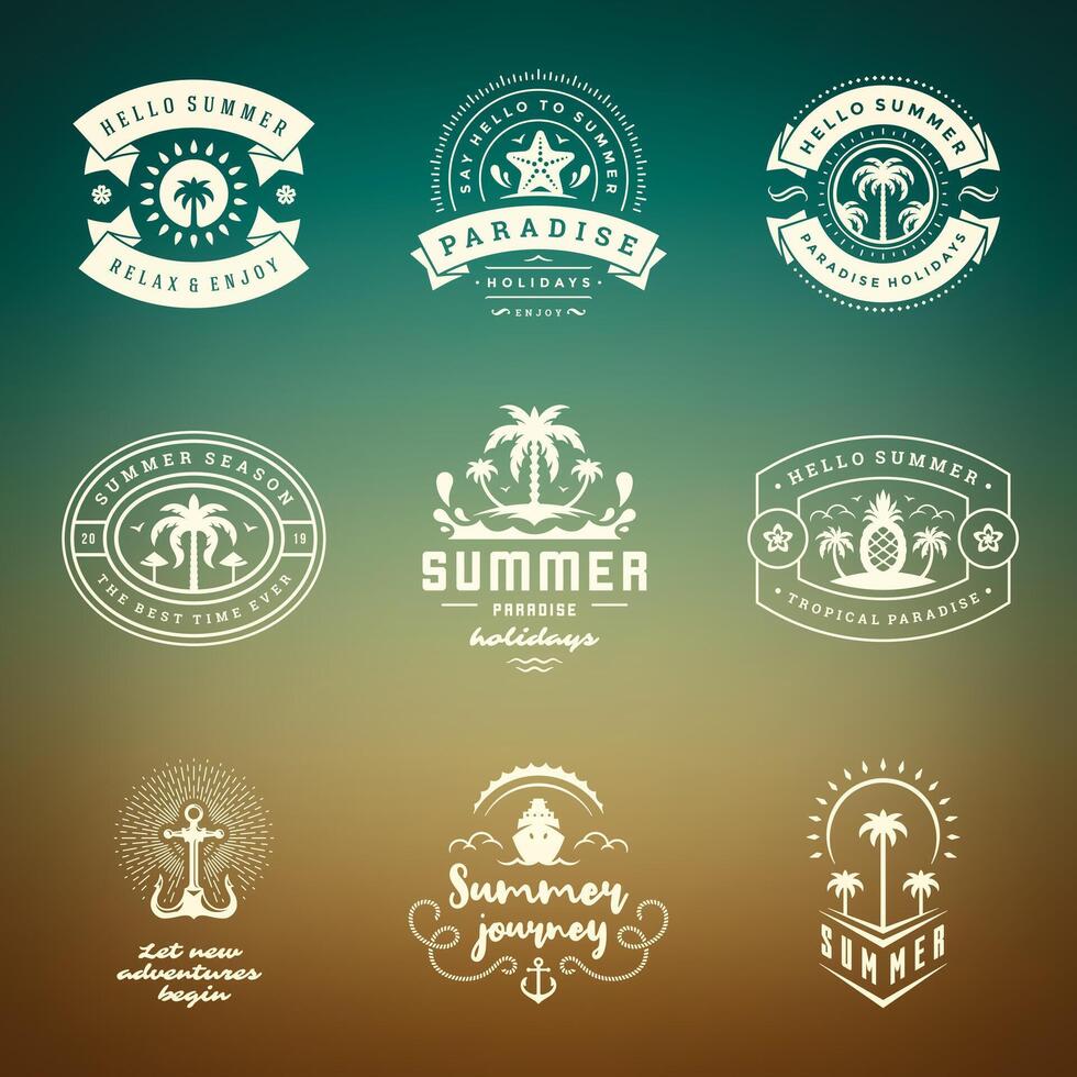 Summer holidays labels and badges retro typography design set. vector