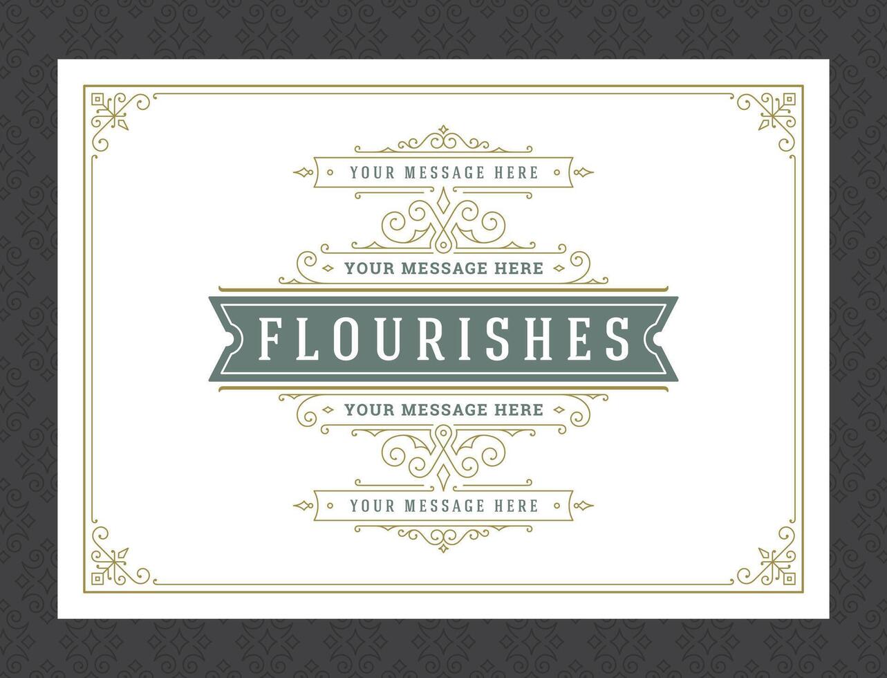 Vintage ornament greeting card calligraphic ornate swirls and vignettes frame design template vector