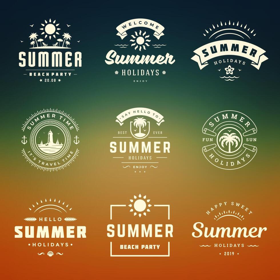 Summer holiday labels and badges retro design set vector