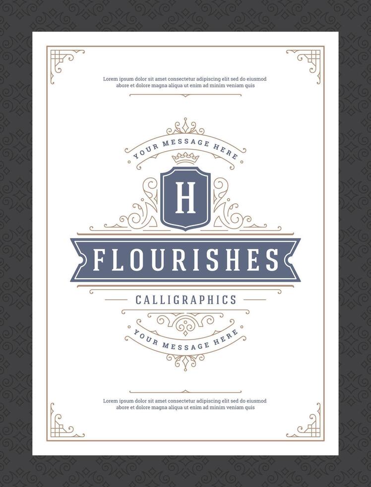 Vintage ornament greeting card calligraphic ornate swirls and vignettes frame design template vector