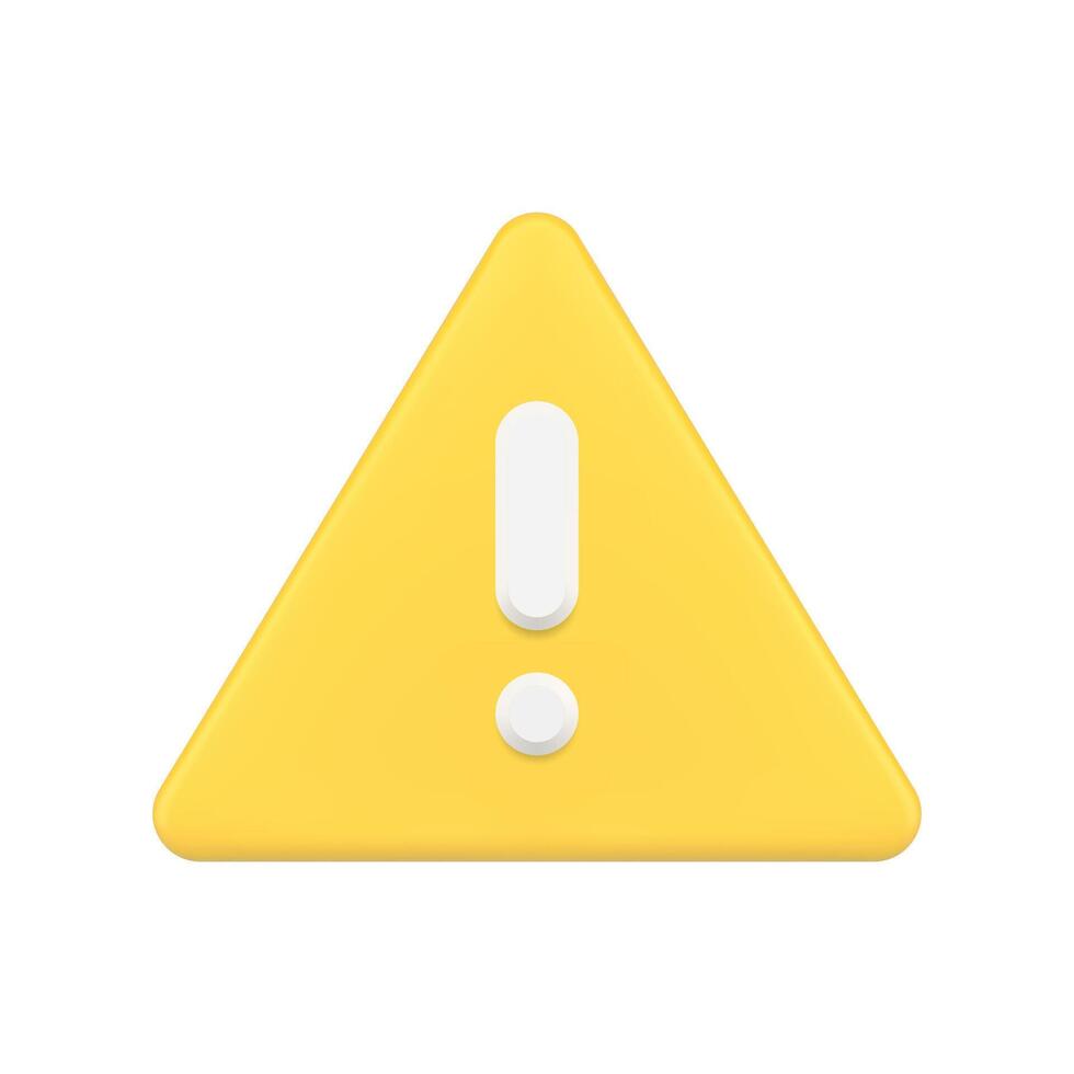 Yellow triangle button with exclamation point 3d simple icon . Advisory badge dangerous alert vector