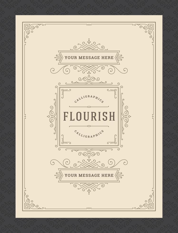 Vintage ornament greeting card calligraphic ornate swirls and vignettes frame design template vector