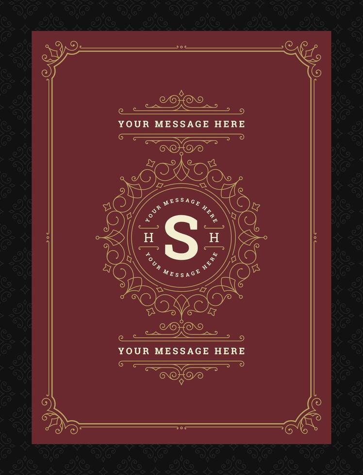 Vintage ornament greeting card calligraphic ornate swirls and vignettes frame design template vector