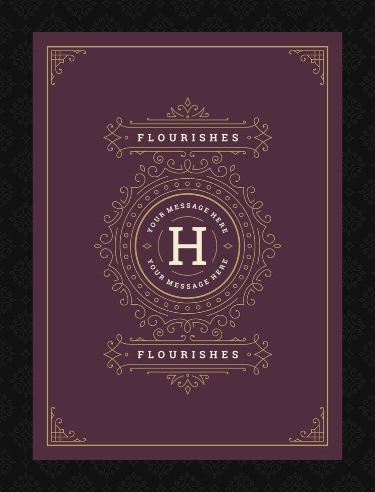 Vintage ornament greeting card calligraphic ornate swirls and vignettes frame design template vector