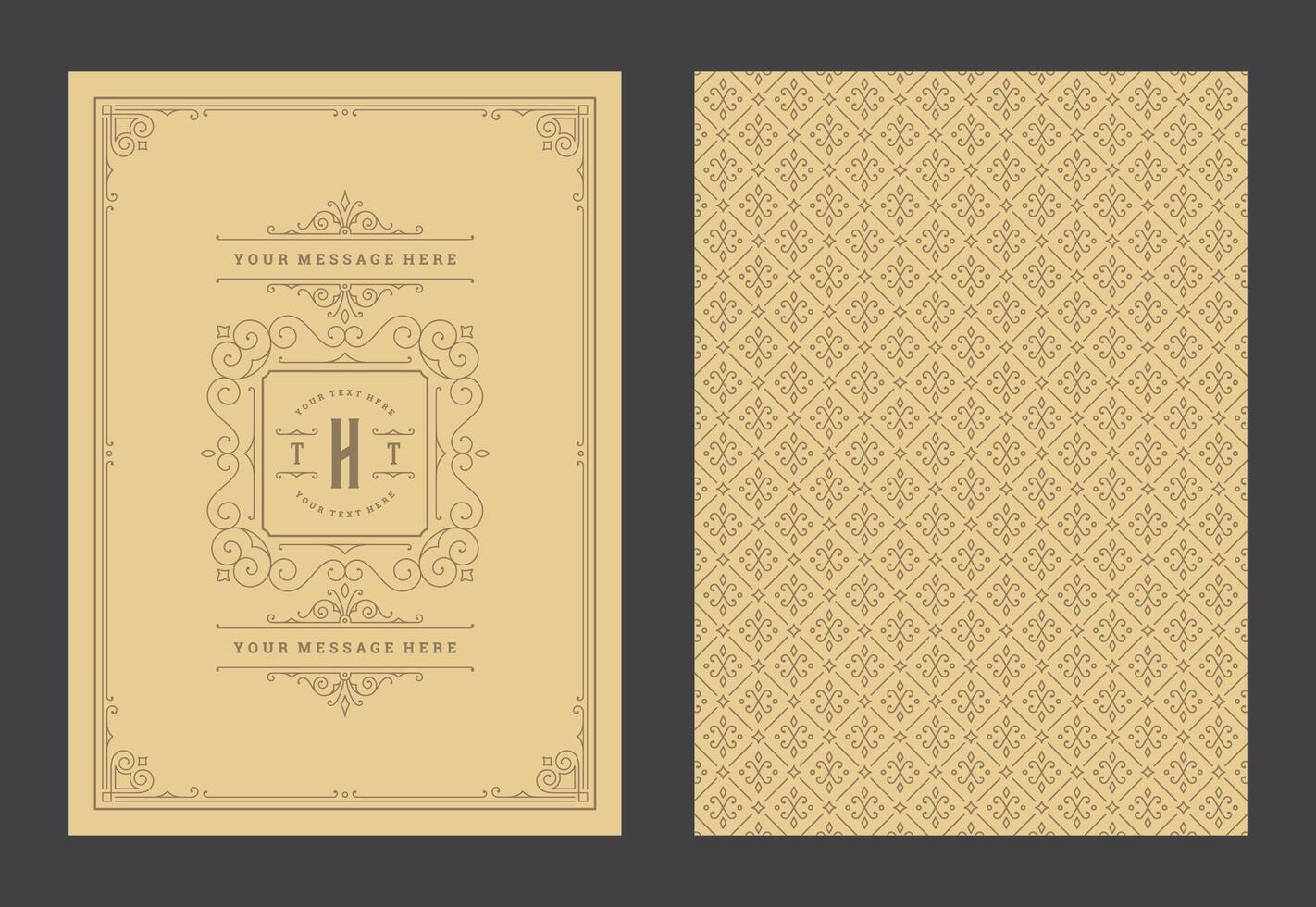 Vintage ornament greeting card calligraphic ornate swirls and vignettes frame design template vector