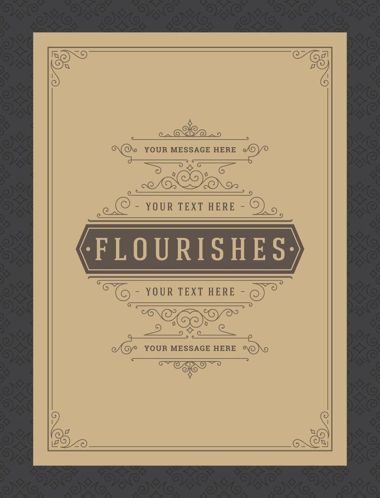 Vintage ornament greeting card calligraphic ornate swirls and vignettes frame design template vector