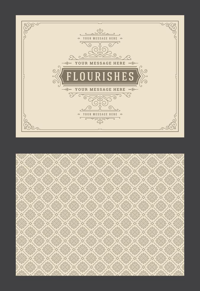 Vintage ornament greeting card calligraphic ornate swirls and vignettes frame design template vector
