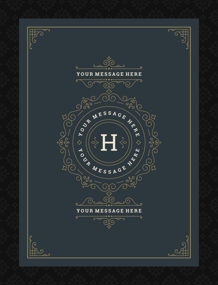 Vintage ornament greeting card calligraphic ornate swirls and vignettes frame design template vector