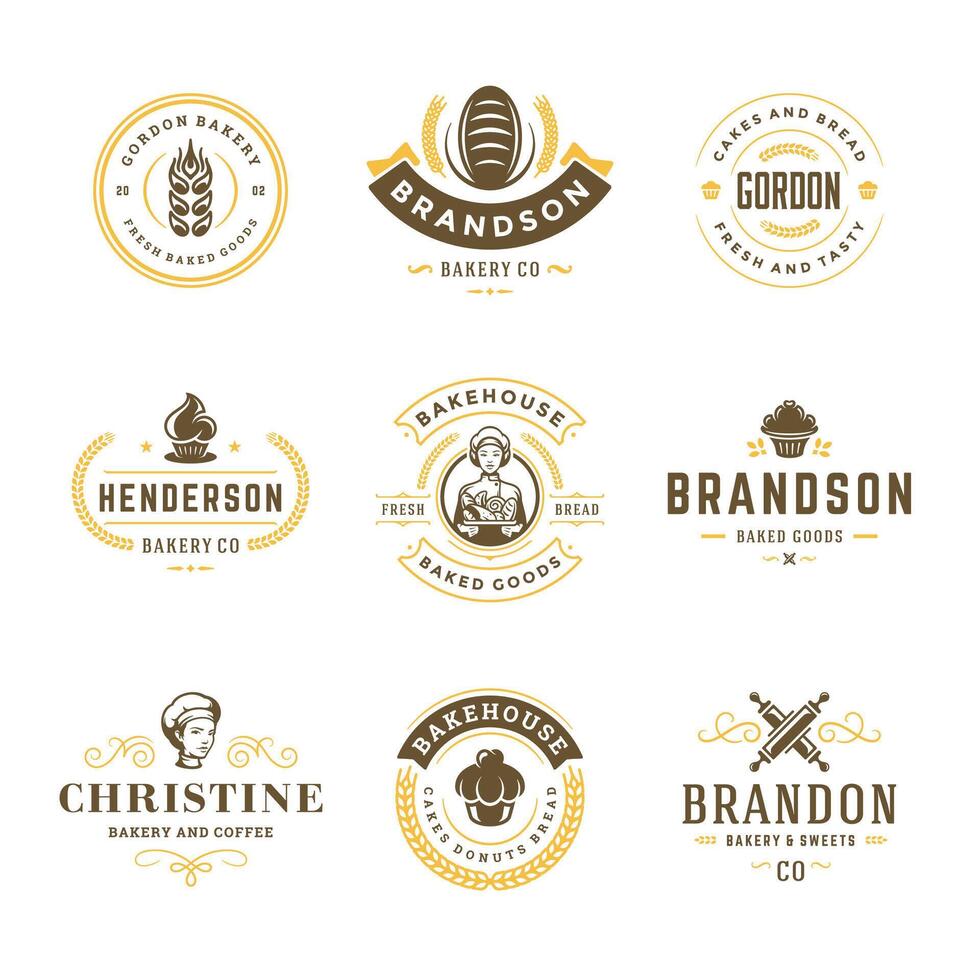 Bakery logos and badges design templates set illustration. vector