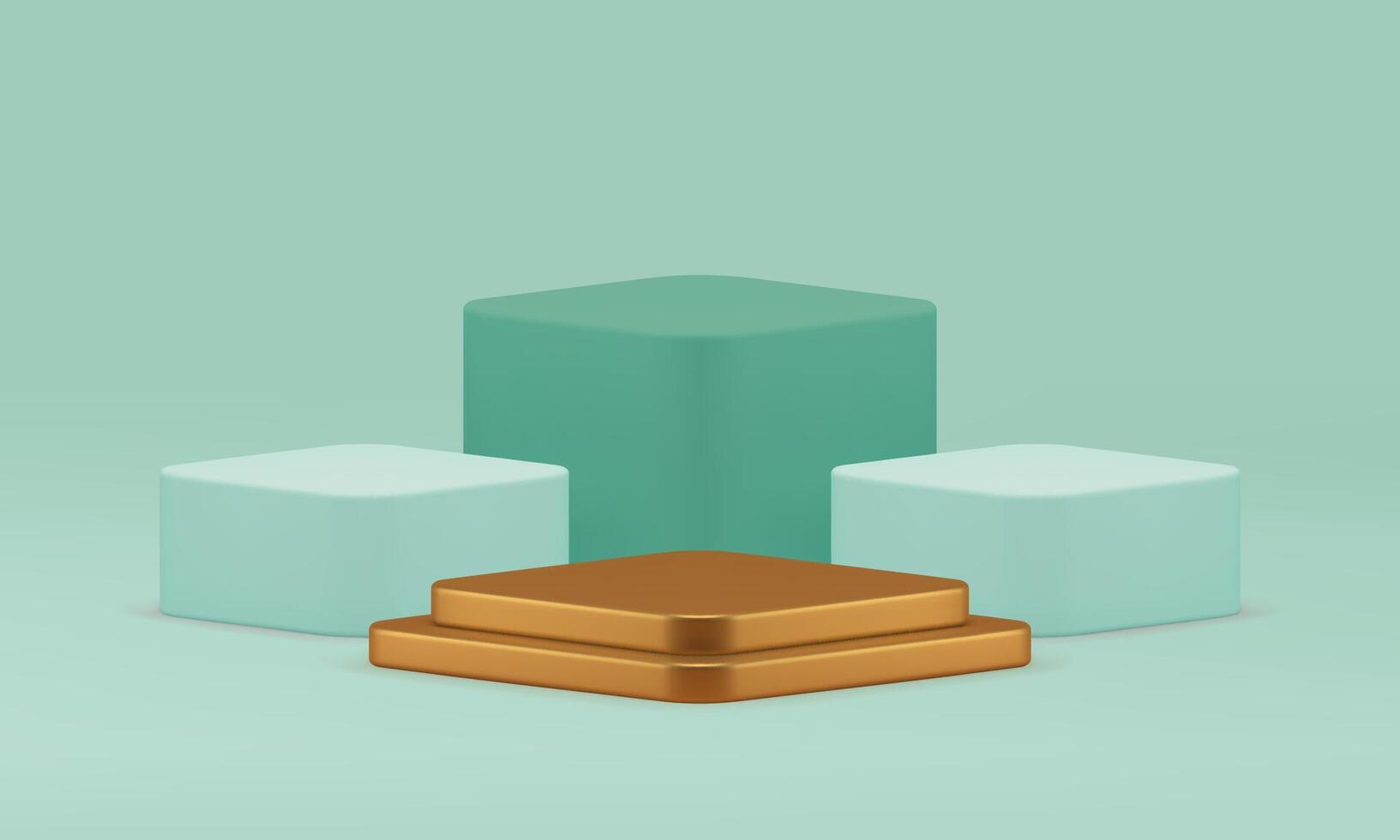 Luxury geometric 3d podium pedestal with green cube wall background realistic vector